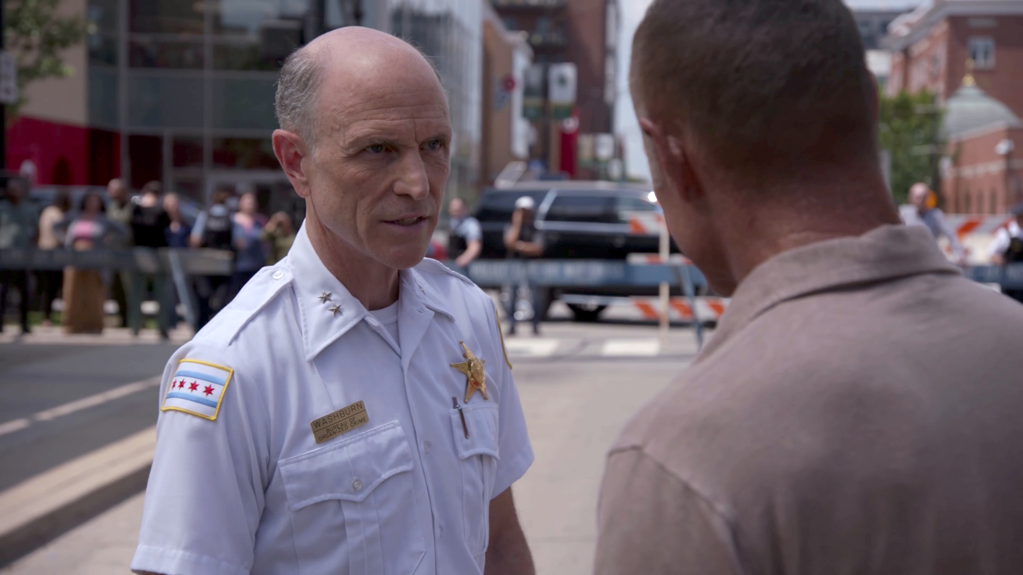 Holding his ground · Drew Moore with Jason Beghe as Hank Voight